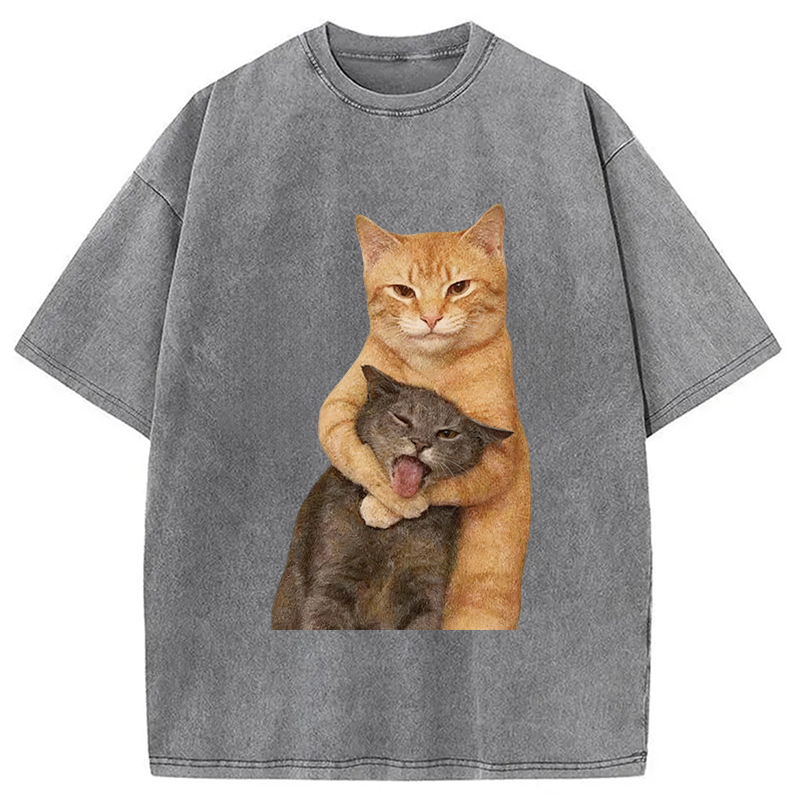 Tokyocanvas Fighting Cat Meme Washed T-Shirt