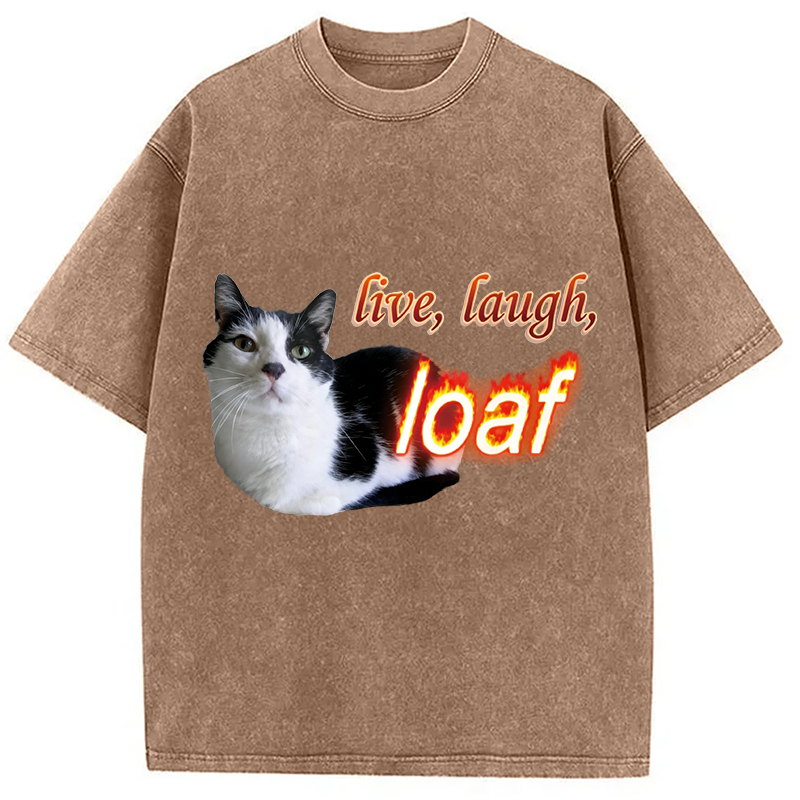 Tokyocanvas Live Laugh Loaf Cat Washed T-Shirt