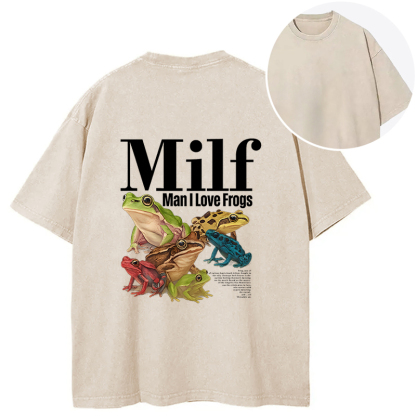 Tokyocanvas Man I Love Frogs Meme Back Washed T-Shirt