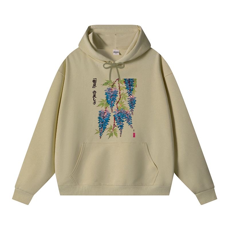Tokyocanvas Wisteria Flowers Fleece Lined Hoodie