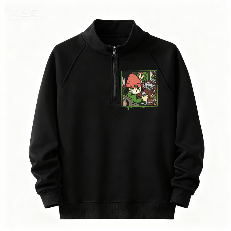 Tokyocanvas Rapper Cat Half-Zip Sweatshirt