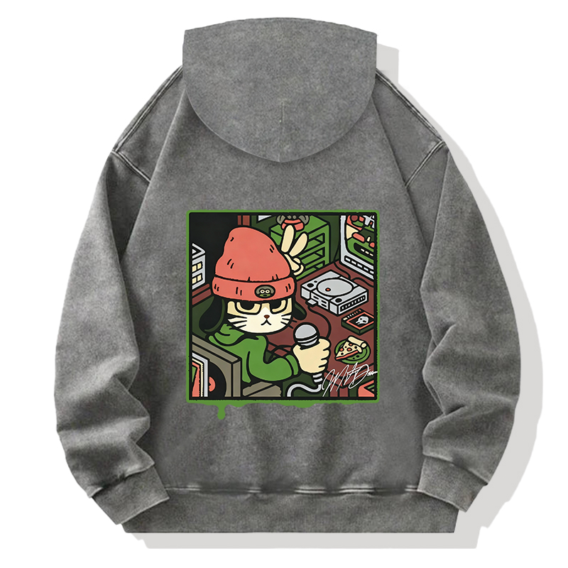 Tokyocanvas Rapper Cat Back Washed Hoodie