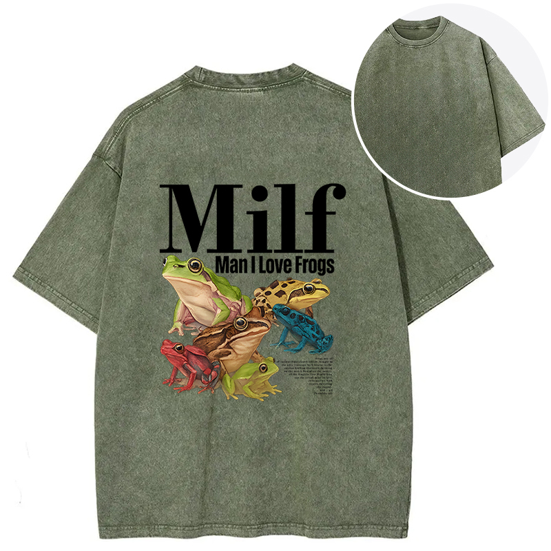 Tokyocanvas Man I Love Frogs Meme Back Washed T-Shirt