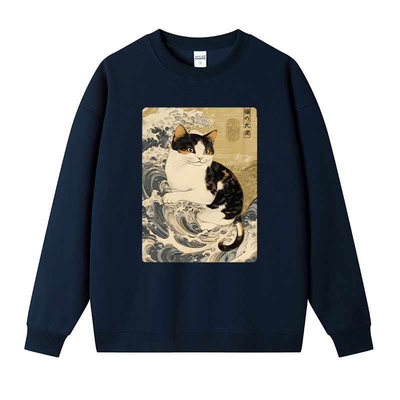 Tokyocanvas Surfing Cat Fleece Lined Sweatshirt