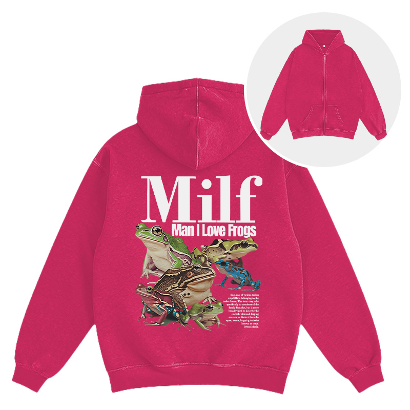 Tokyocanvas Man I Love Frogs Meme Washed Zip Hoodie