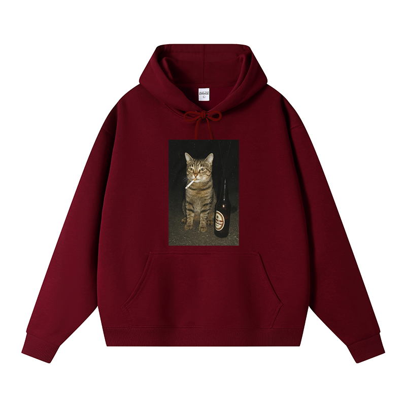 Tokyocanvas Vintage Cigarette Kitty Meme Fleece Lined Hoodie