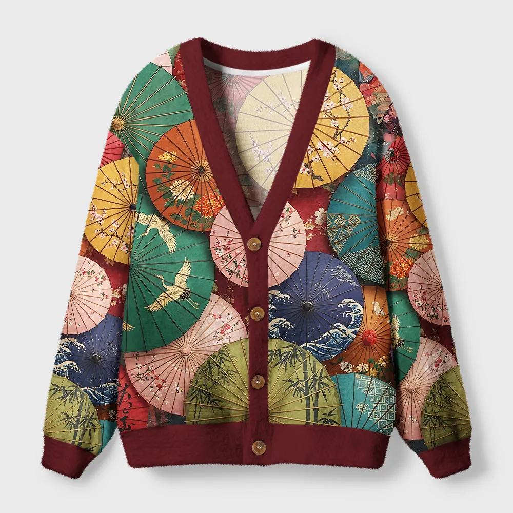 Tokyocanvas Japanese Oil Umbrellas Fuzzy Ugly Cardigan Sweatshirt