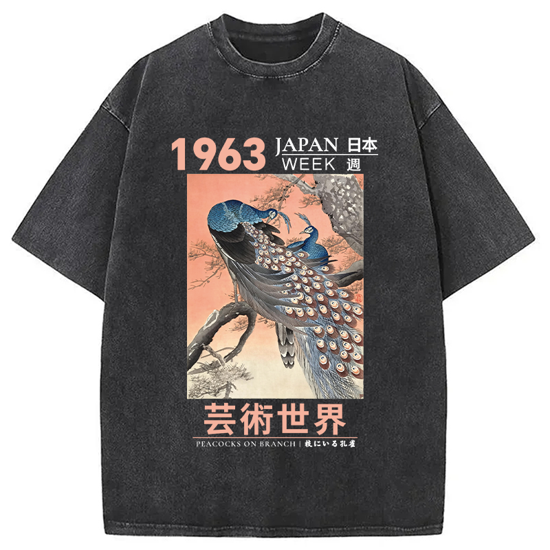 Tokyocanvas Peacocks on Branch Washed T-Shirt
