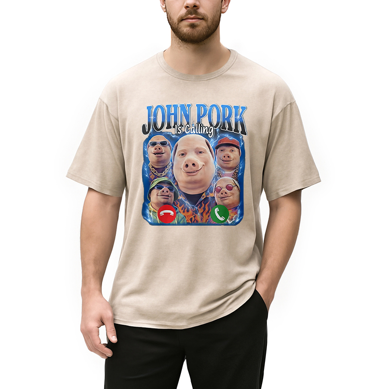 Tokyocanvas Funny John Pork is Calling Meme Washed T-Shirt
