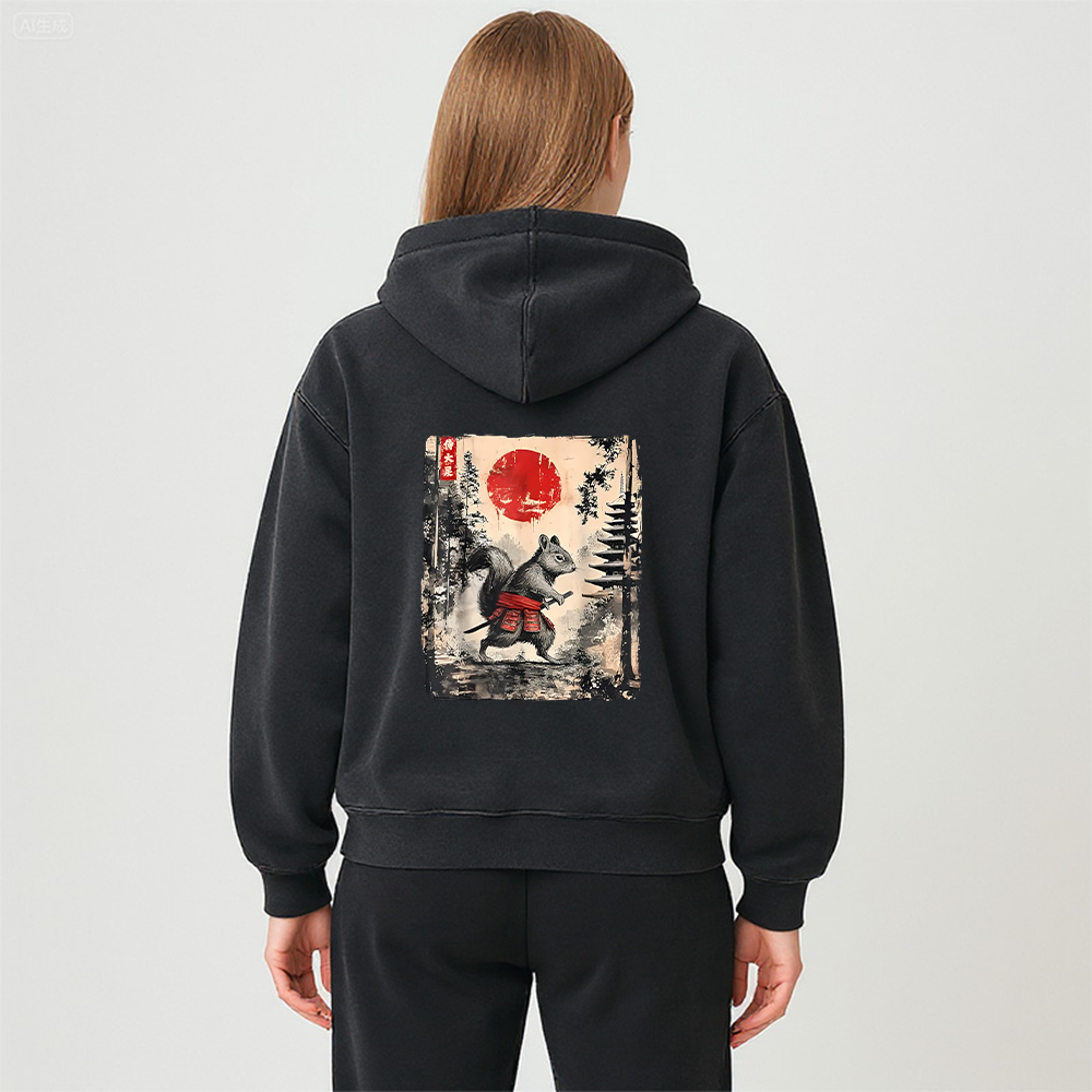Tokyocanvas Samurai Squirrel Japanese Vintage Washed Zip Hoodie