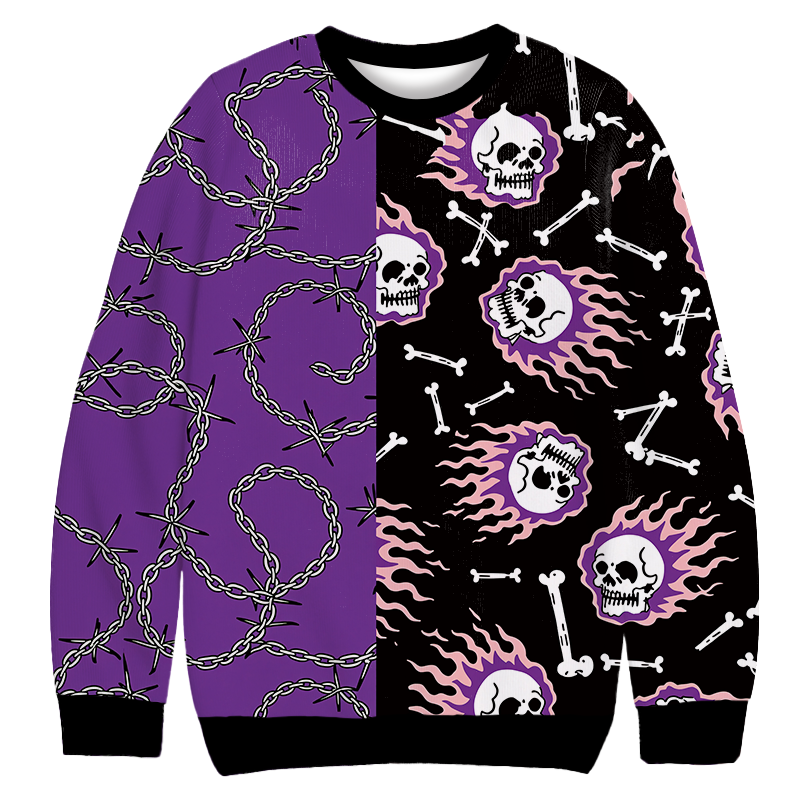 Tokyocanvas Purple Skull Casual Ugly Sweatshirt