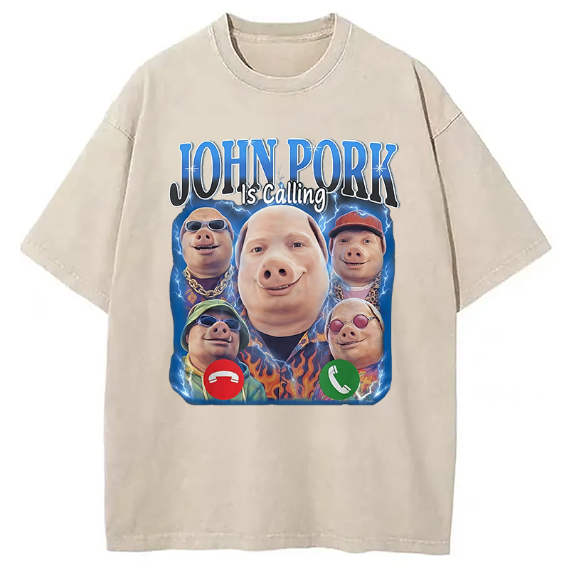 Tokyocanvas Funny John Pork is Calling Meme Washed T-Shirt
