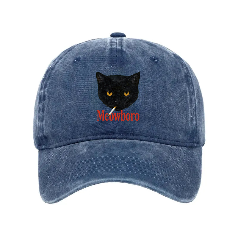 Tokyocanvas Smoking Black Cat Vintage Washed Cap