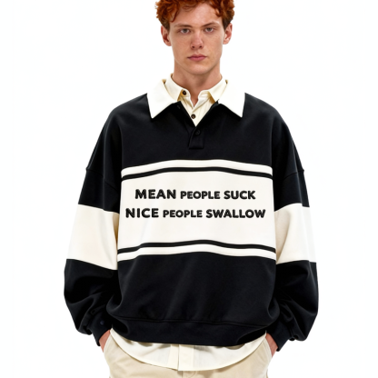 Tokyocanvas Mean People And Nice People Polo Embroidered Sweatshirt
