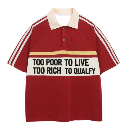 Tokyocanvas Too Poor To Live Polo Embroidered T-Shirt
