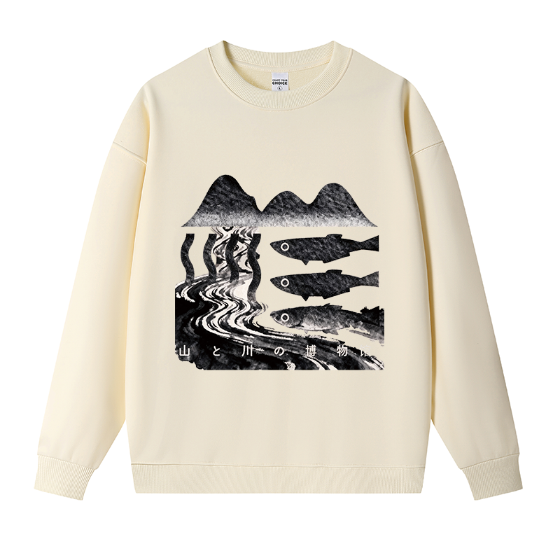Tokyocanvas Fish Vintage Fleece Lined Sweatshirt