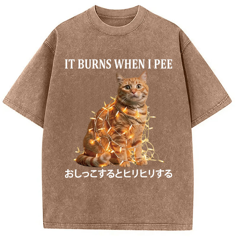 Tokyocanvas It Burns When I Pee Cat Washed T-Shirt