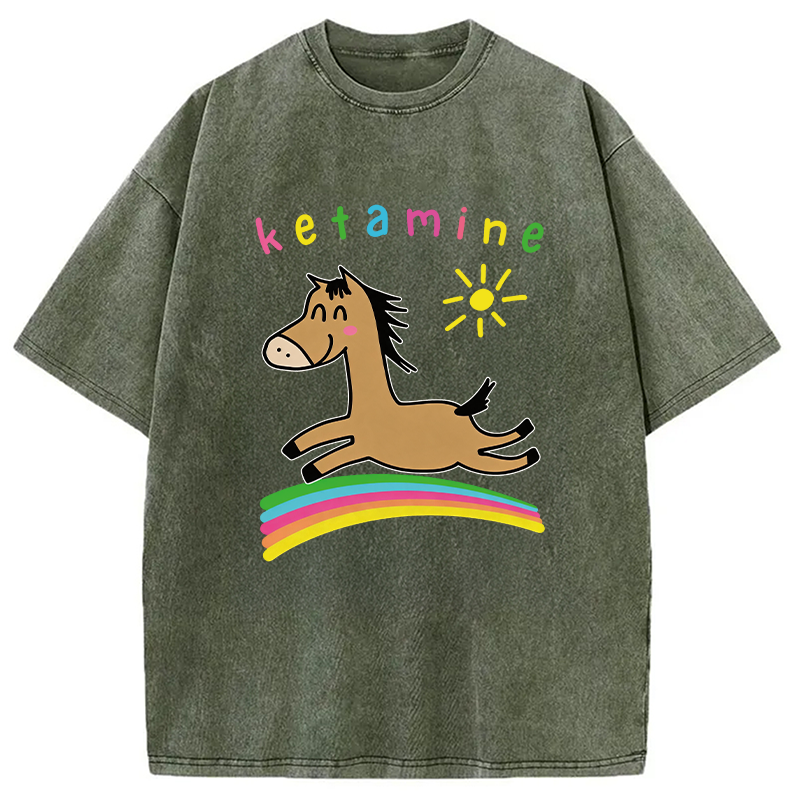 Tokyocanvas Funny Ketamine Cute Trippy Horse Washed T-Shirt