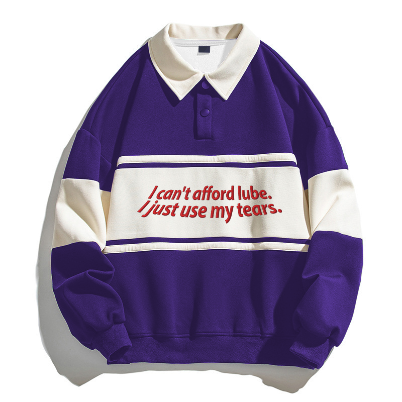 Tokyocanvas I Can't Afford Lube Polo Embroidered Sweatshirt
