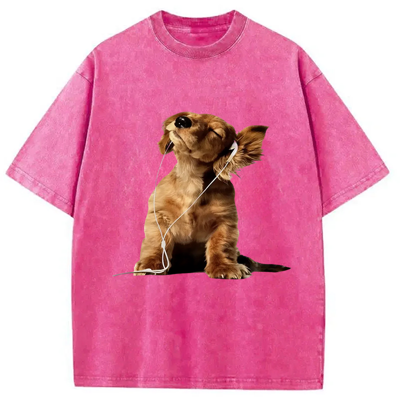 Tokyocanvas Dog Listening to Music Washed T-Shirt