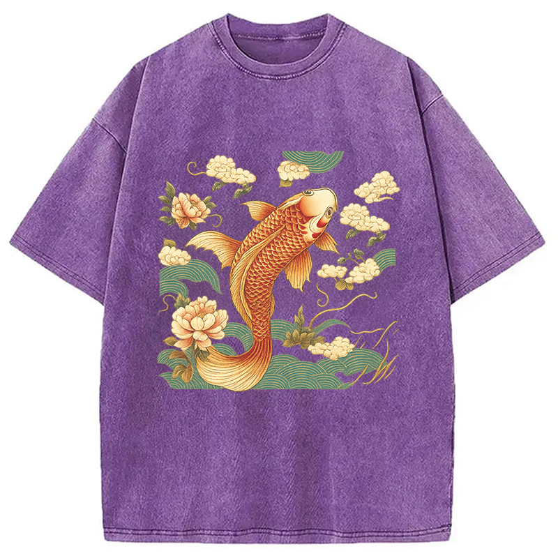 Tokyocanvas Cozy Vintage Japanese Koi Fish Washed T-Shirt