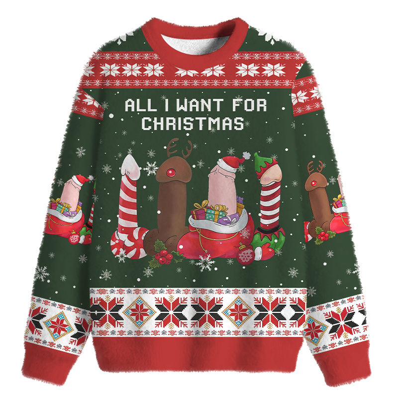 Tokyocanvas Cockmas Holiday Fuzzy Christmas Ugly Sweatshirt