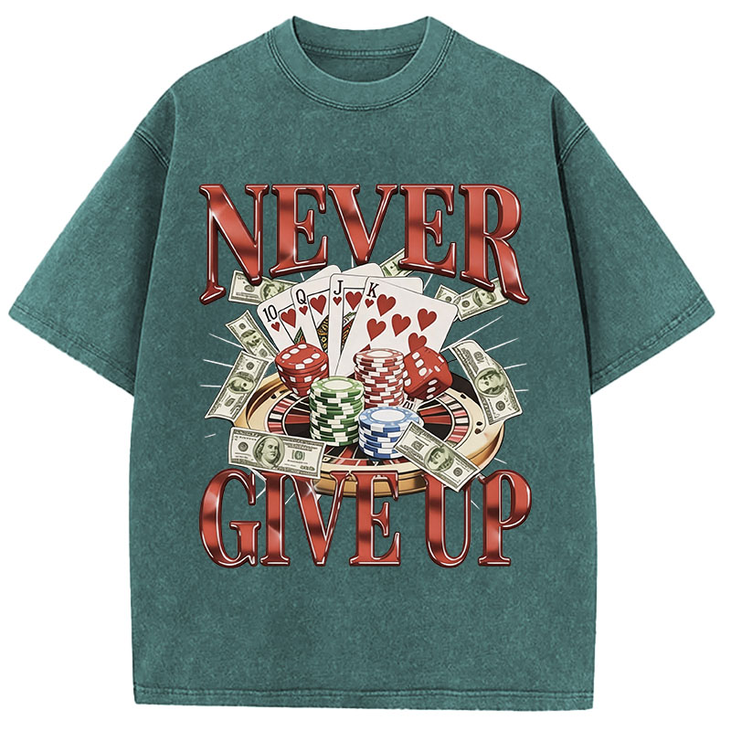 Tokyocanvas Never Give Up Gambling Washed T-Shirt