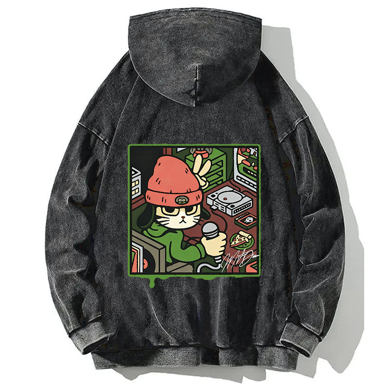 Tokyocanvas Rapper Cat Back Washed Hoodie