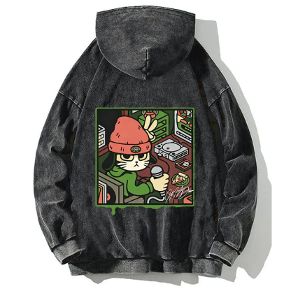 Tokyocanvas Rapper Cat Back Washed Hoodie