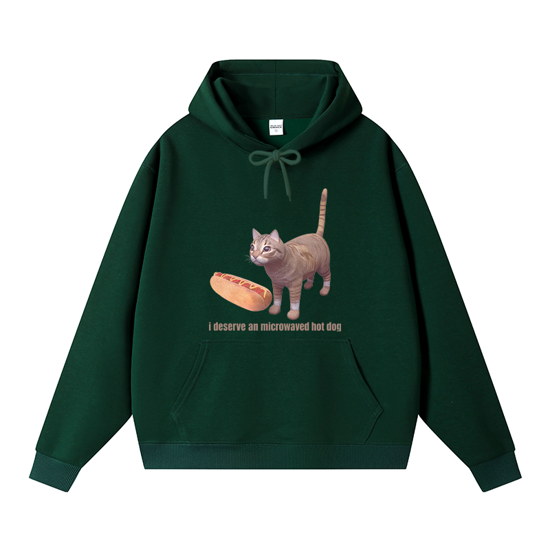 Tokyocanvas Cat Hotdog Meme Fleece Lined Hoodie