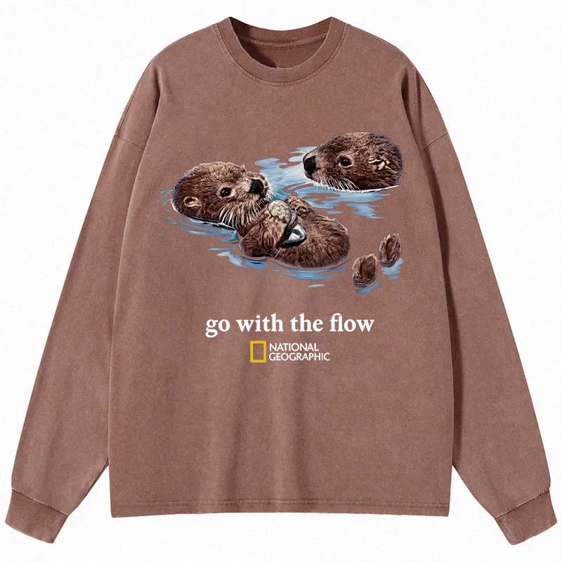Tokyocanvas Go With The Flow Otters Long Sleeve Washed T-Shirt