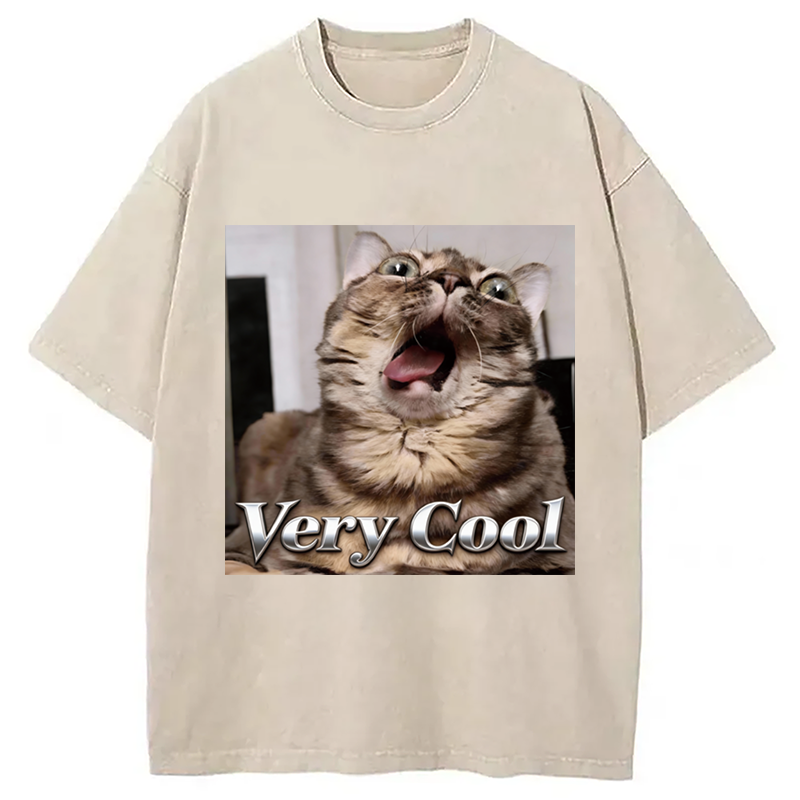 Tokyocanvas Very Cool Funny Cat Meme Washed T-Shirt