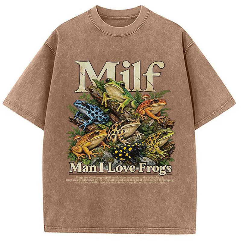 Tokyocanvas Man I Love Frogs Text Washed T-Shirt