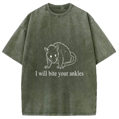Tokyocanvas I Will Bite Your Ankles Funny Possum Washed T-Shirt