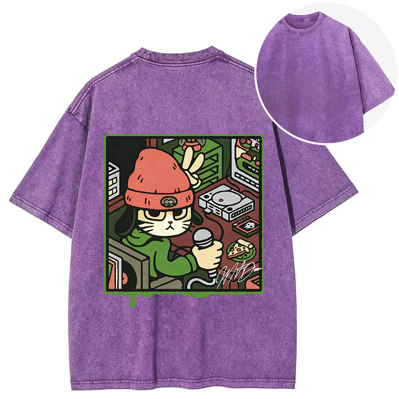 Tokyocanvas Rapper Cat Back Washed T-Shirt