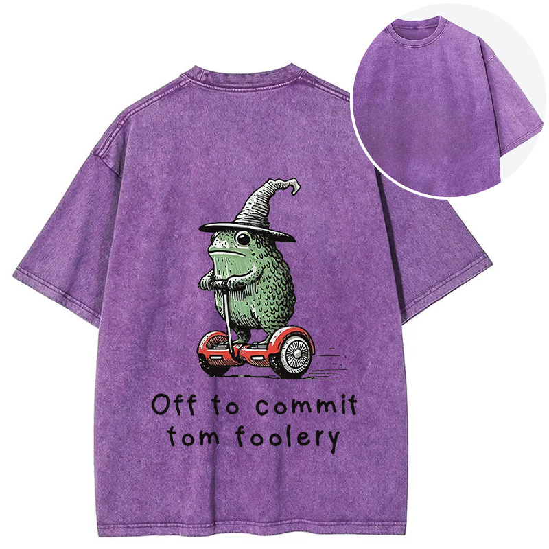 Tokyocanvas Frog Riding A Balance Scooter Back Washed T-Shirt