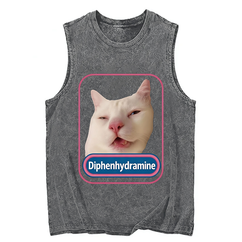 Tokyocanvas Funny Diphenhydramine Meme Cat Washed Tank