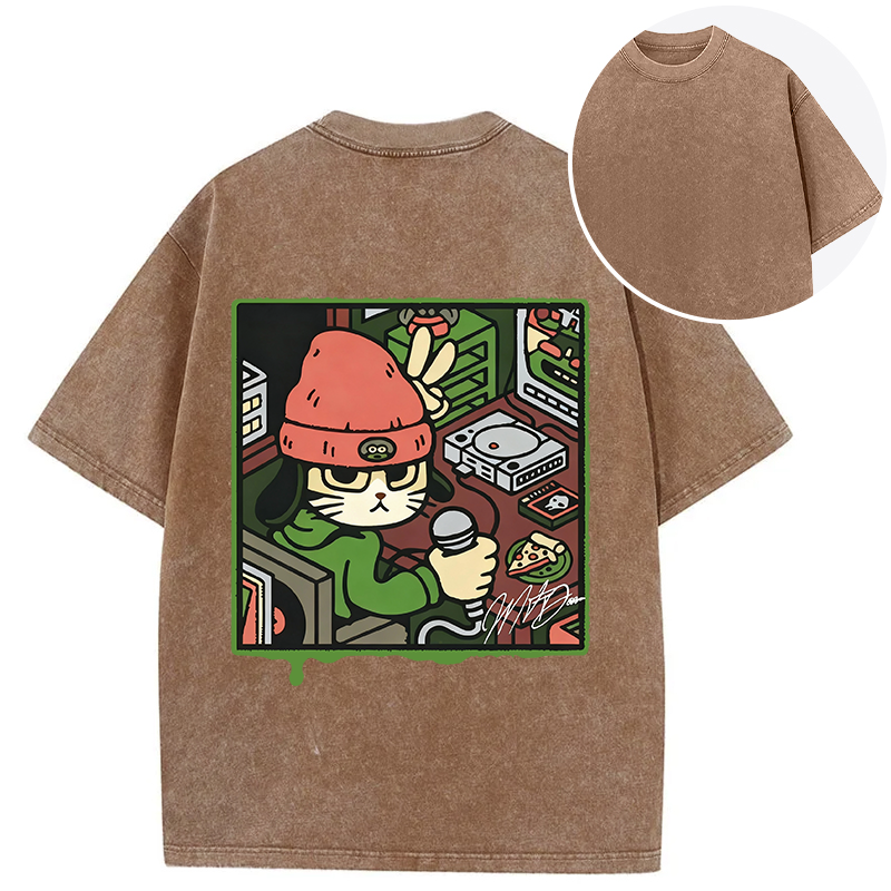 Tokyocanvas Rapper Cat Back Washed T-Shirt