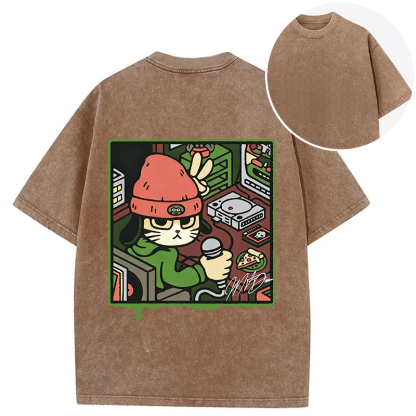 Tokyocanvas Rapper Cat Back Washed T-Shirt