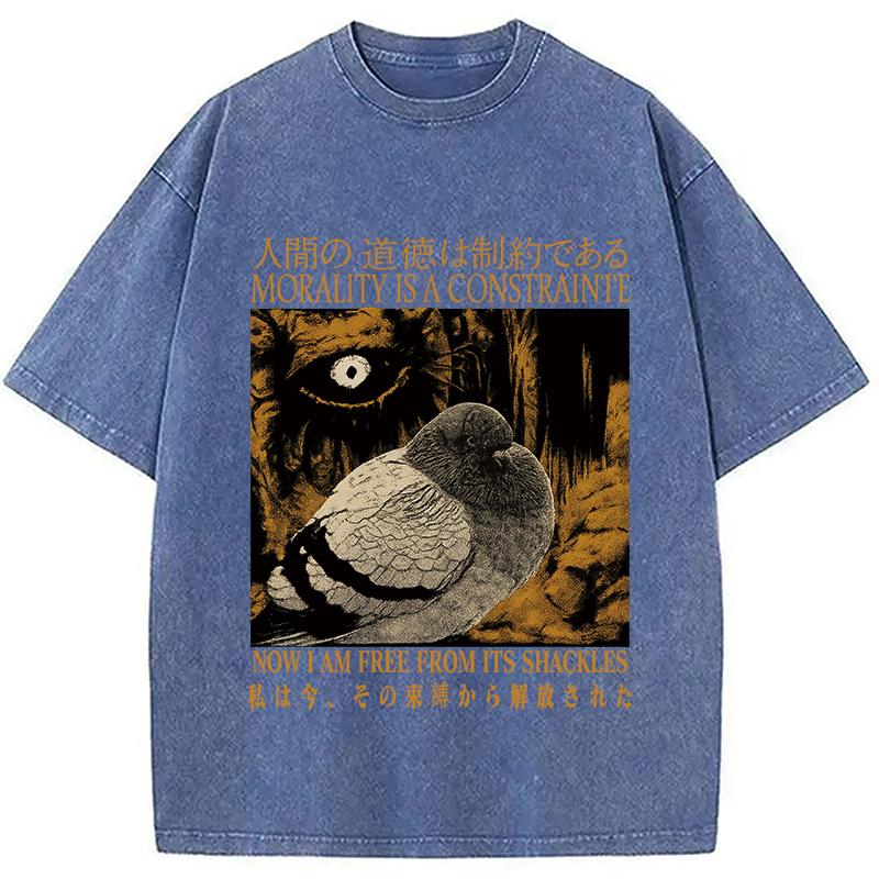 Tokyocanvas Morality is a Constraint Funny Pigeon Washed T-Shirt