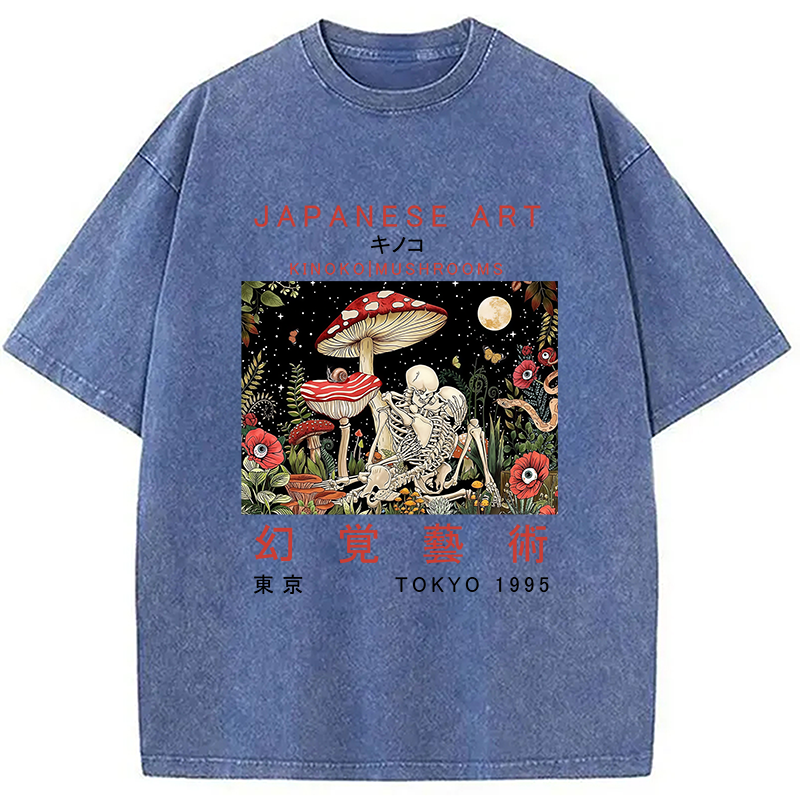 Tokyocanvas Skull Magic Mushrooms Washed T-Shirt