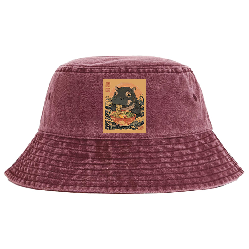 Tokyocanvas Moo Deng Eat Ramen Washed Bucket Hat