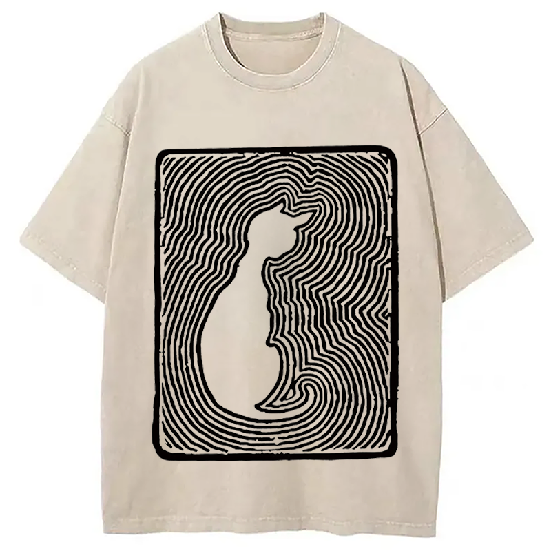 Tokyocanvas Black 18th Century Cat Art Washed T-Shirt