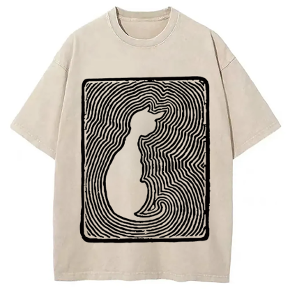 Tokyocanvas Black 18th Century Cat Art Washed T-Shirt
