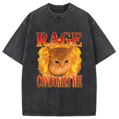 Tokyocanvas Rage Consumes Me Edgy Funny Cat Meme Washed T-Shirt