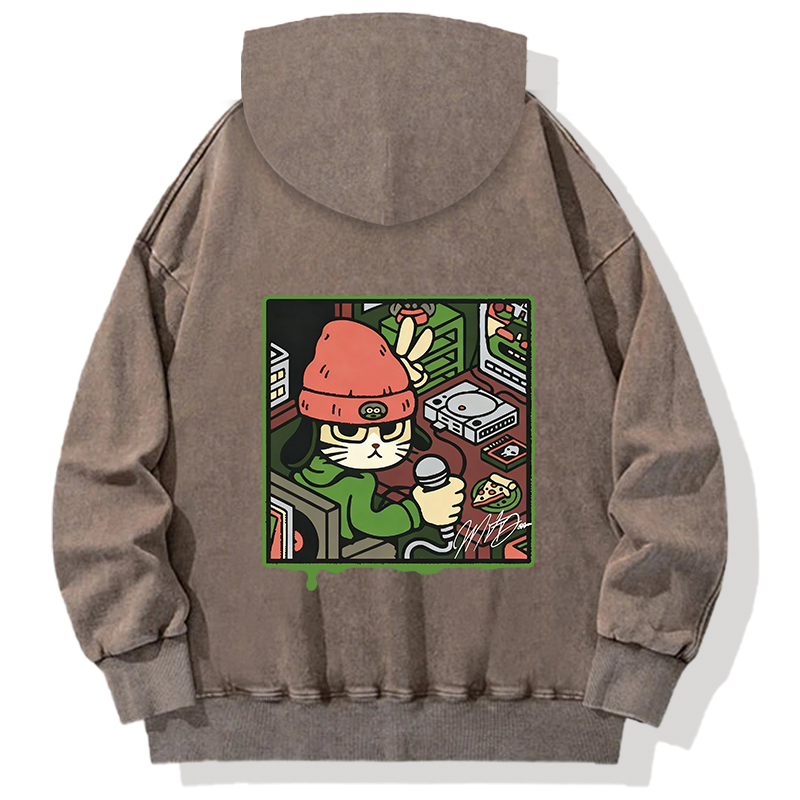 Tokyocanvas Rapper Cat Back Washed Hoodie