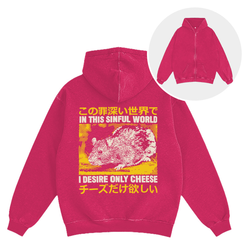 Tokyocanvas In this Sinful Word I Desire Only Cheese Washed Zip Hoodie