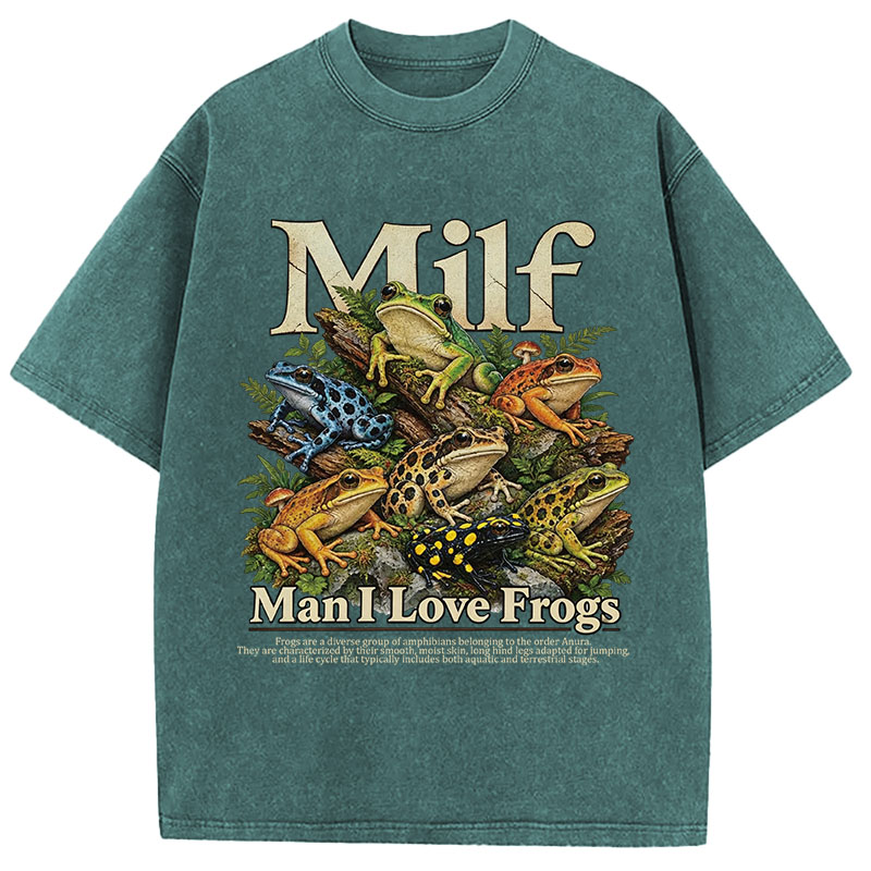 Tokyocanvas Man I Love Frogs Text Washed T-Shirt