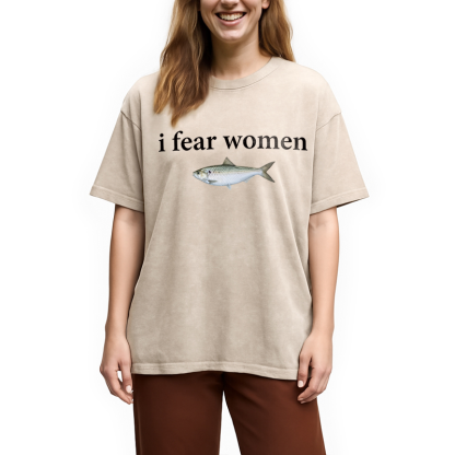Tokyocanvas Fish Fear Women Washed T-Shirt