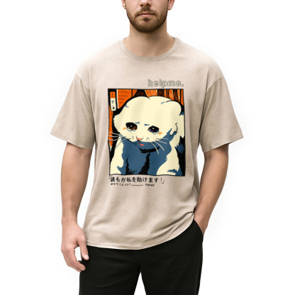 Tokyocanvas Sad Cat Meme Washed T-Shirt
